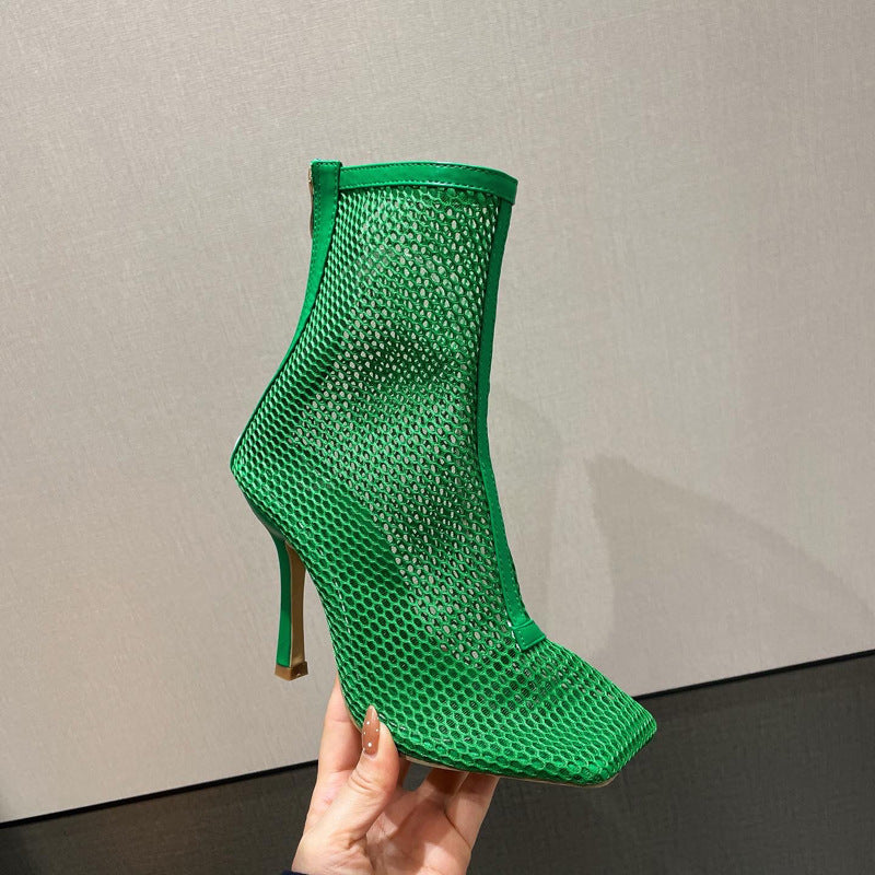 Roman Mesh Stiletto Square-toe High-heeled Shoes