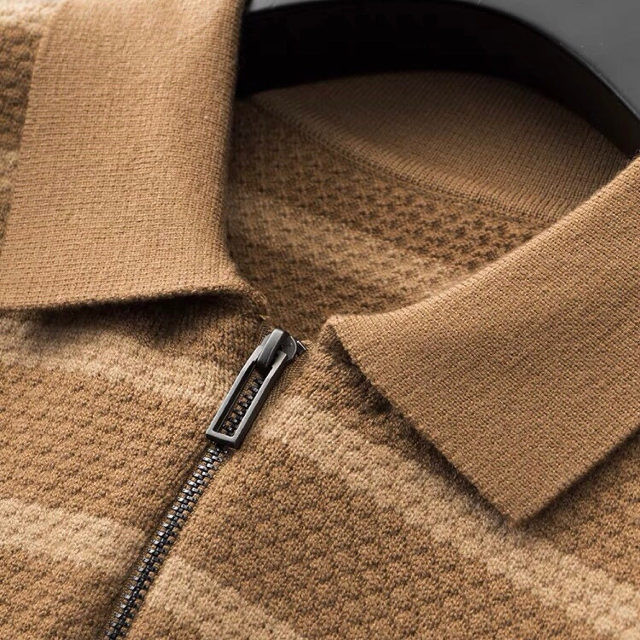 Efterår og Vinter Kollisionsfarve Stribet Polo Shirt Langærmet Herre Sweater