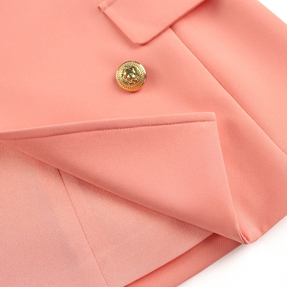 High-waisted Coat With Lapel Long Sleeves  Buttons