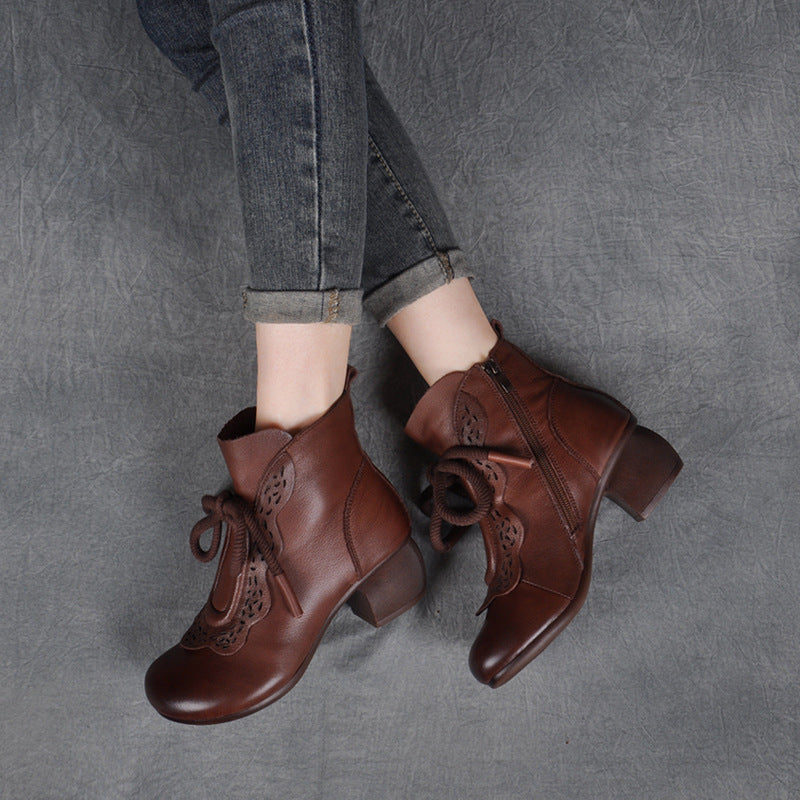 Autumn And Winter New National Style Cowhide Ankle Boots
