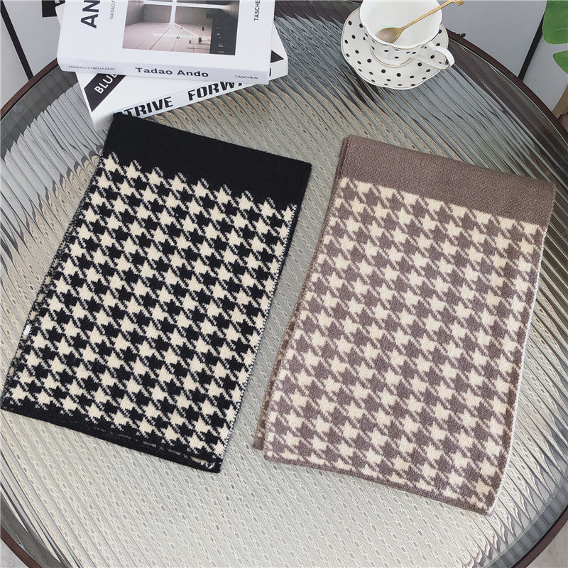 Houndstooth Dual-use Long Thick Woolen Warm Scarf