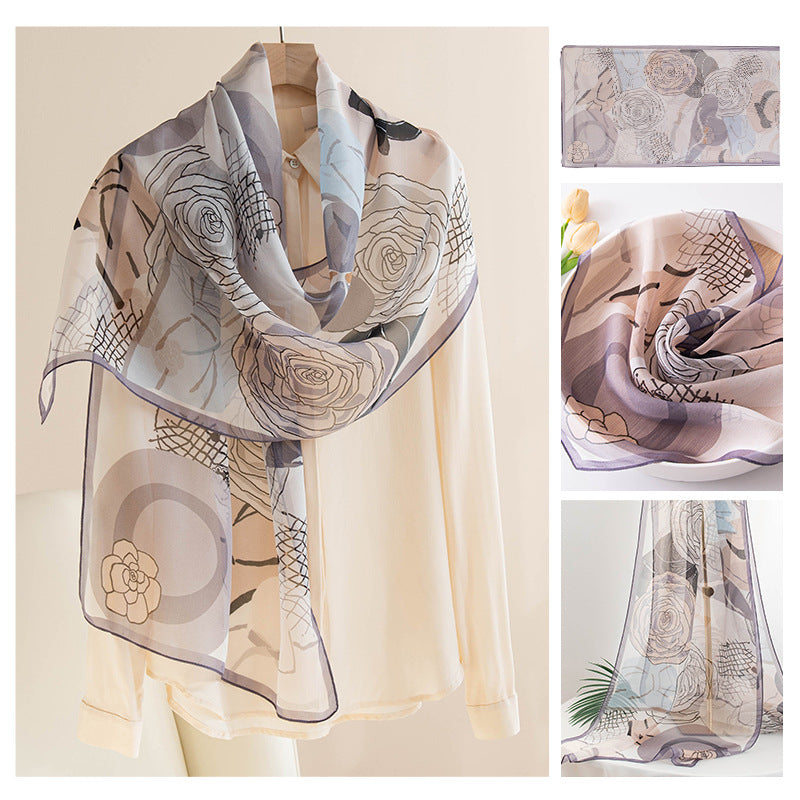 Silk Scarf Women's Mulberry Silk Printed Shawl