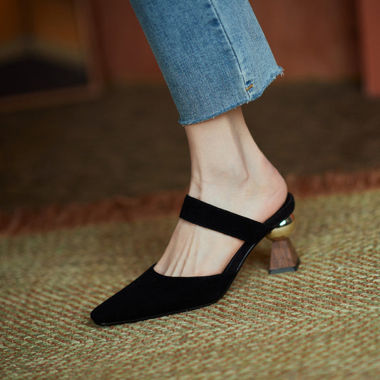 Women's Summer New Special-shaped Thick-heeled Muller Half Slippers High-heeled Sandals