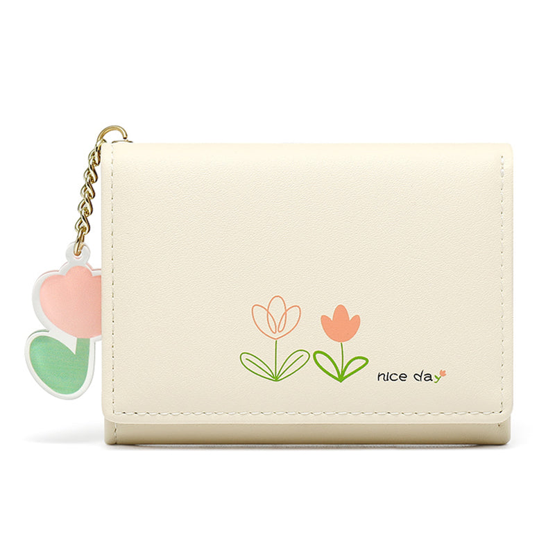 Simple And Cute Cartoon Student Folding Pu Wallet