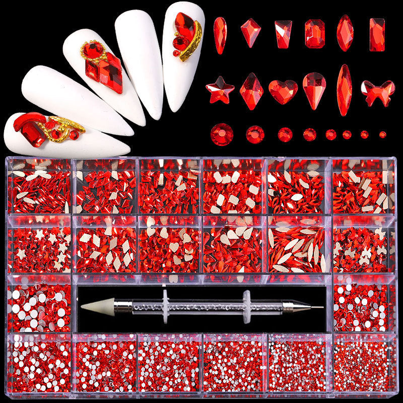 21 Grid Manicure Jewelry Boxed Glass Special-shaped Belt Diamond Pen