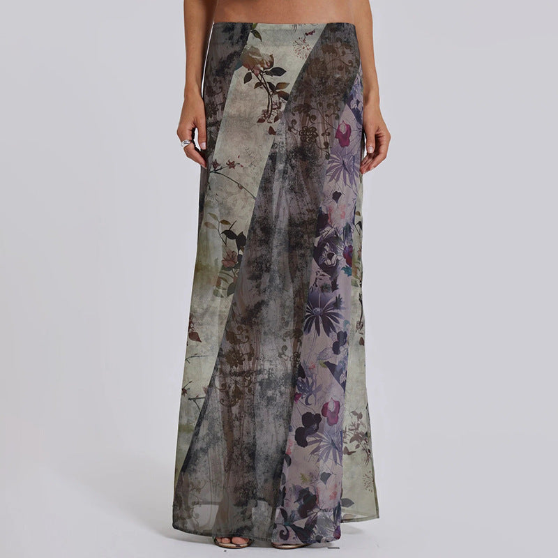 Women's Vintage Floral Printed Woven Skirt