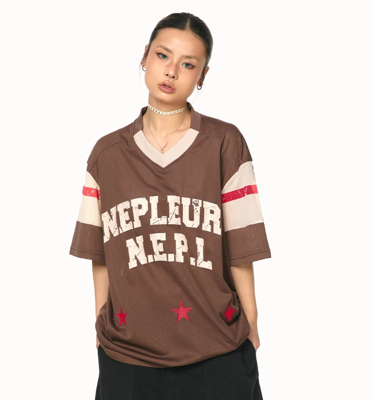 American Retro Patchwork V-neck Short Sleeve