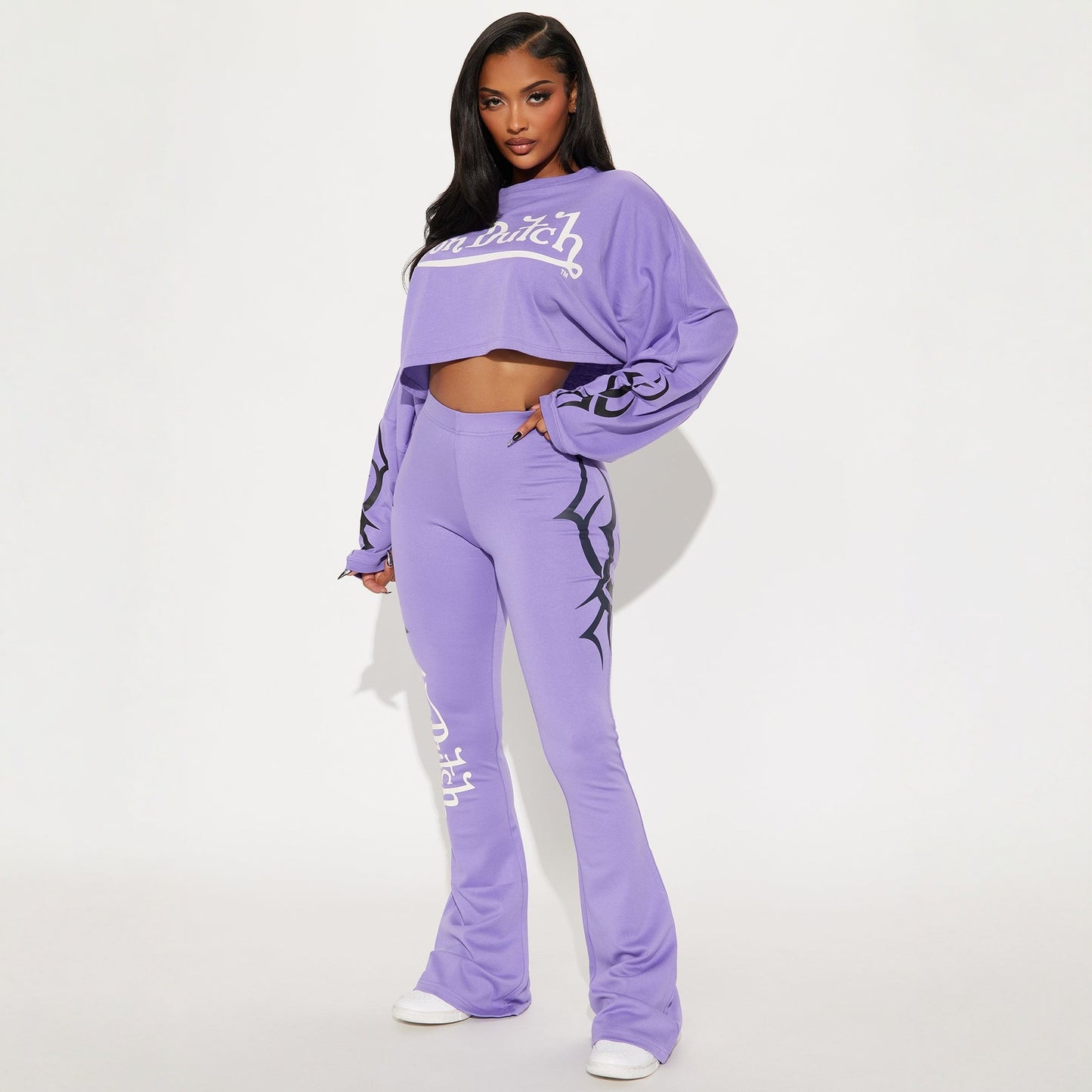 Womens Casual Solid-color Letter-print Cropped Top And Pants Set