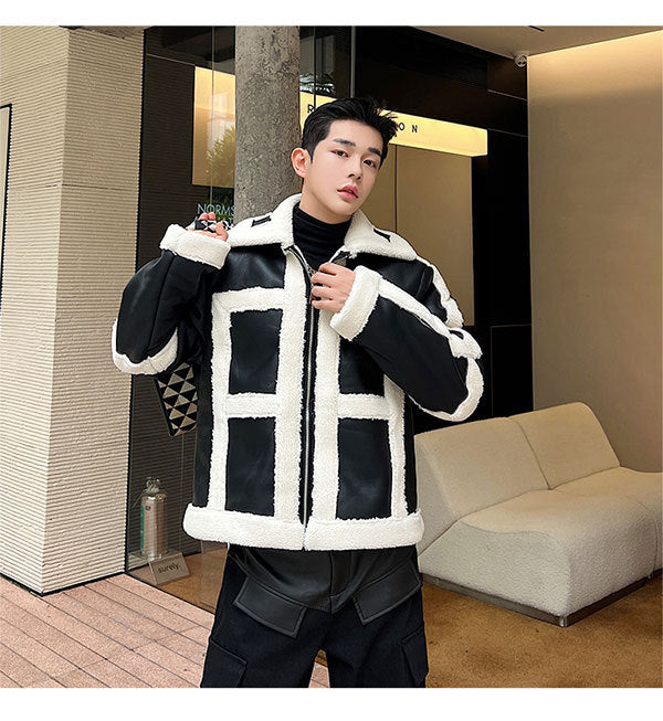 French Fashionable Fur Jacket Stitching Korean Style
