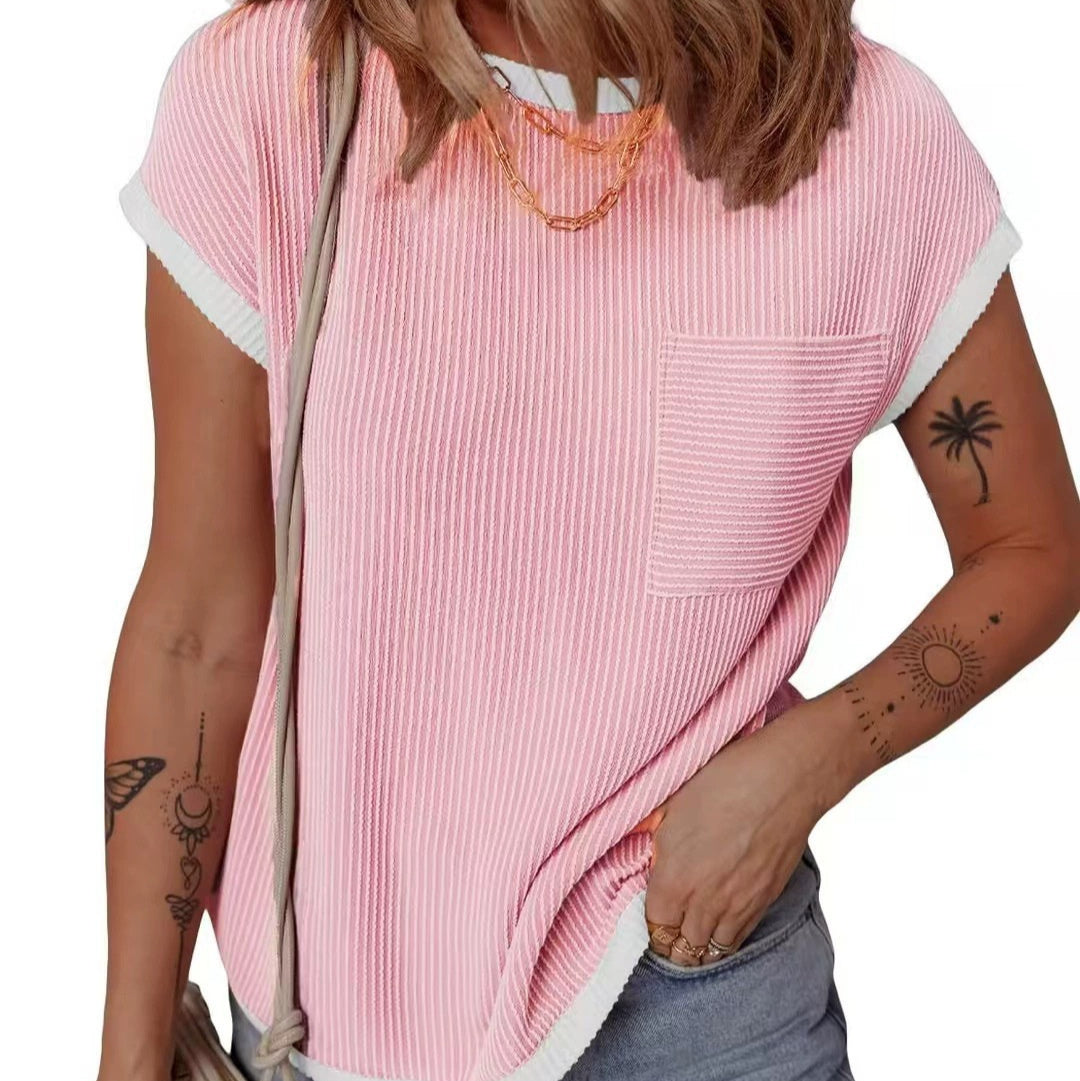 Women's Rib-knit T-shirt Casual Outerwear Top