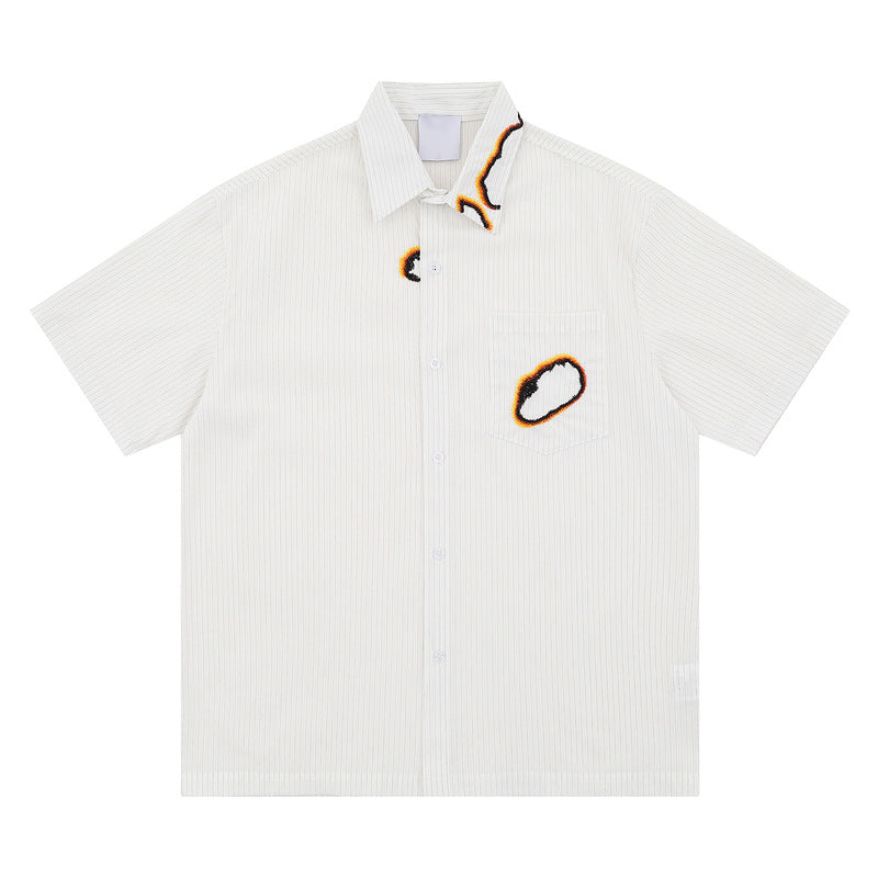 Oversized Raw-Hem Embroidered Niche Unisex Shirt