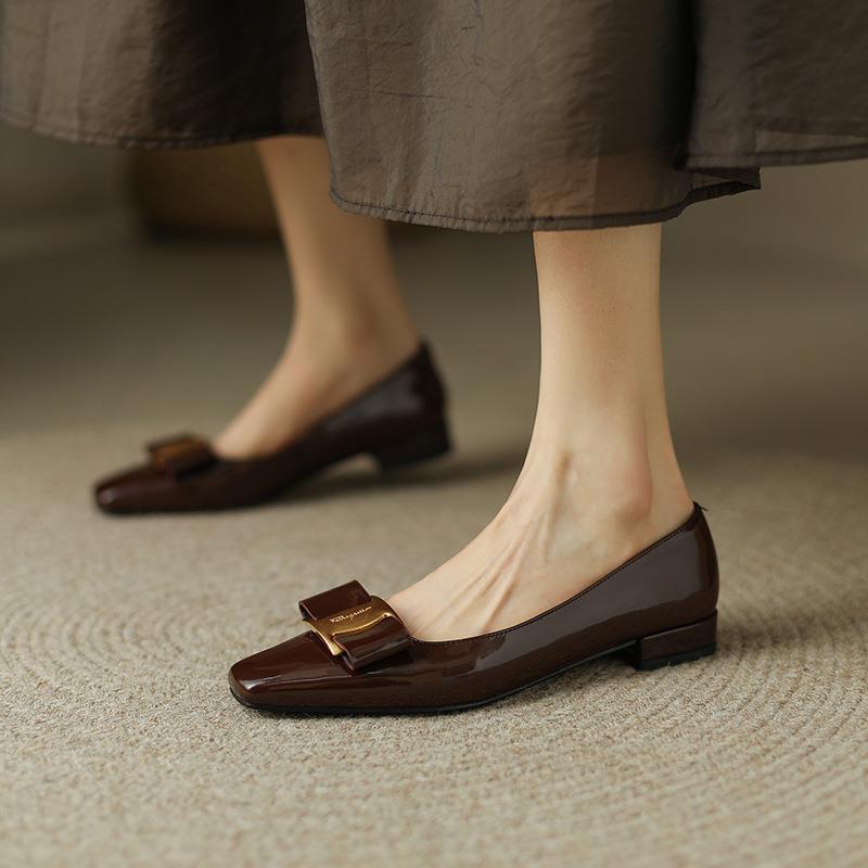 Small Incense Wind Square Buckle Bow Single Shoes Shallow Mouth