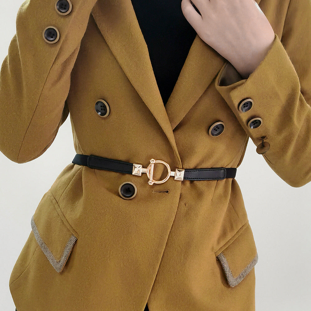 Women's Thin Waistband Elastic Elastic Stretch Metal Buckle With Jacket Blouse Commuter Waist Trim