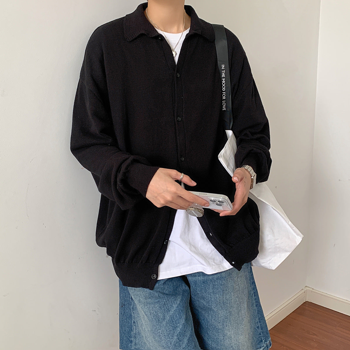Men's Loose Lapel Cardigan Single Breasted Sweater