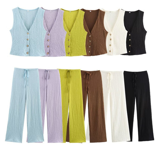 Texture Vest Top Texture Straight-leg Pants Suit