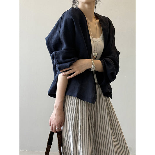 Artistic Retro Ramie Long-sleeved Loose All-match Sun Protection Shirt Top