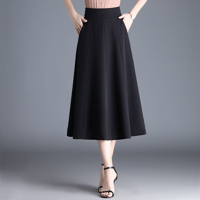 Mid-length Spring And Summer Thin Ice Silk Draping A- Line Small Umbrella Skirt For Women