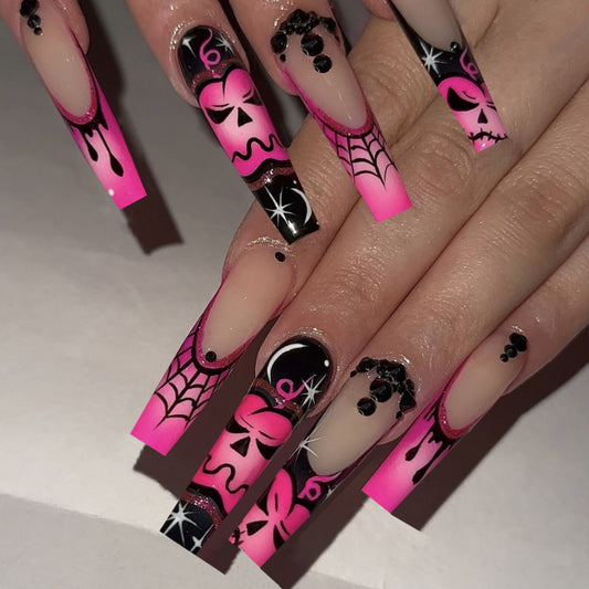 Z-123 Rose Pumpkin Long T Fake Nail Tip Halloween Cool