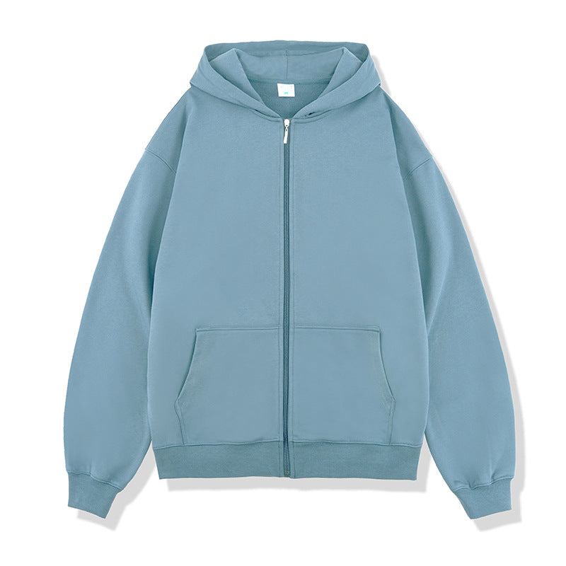 Autumn And Winter 450g Terry Loose Fashion Brand Zipper Hooded Sweater Solid Color