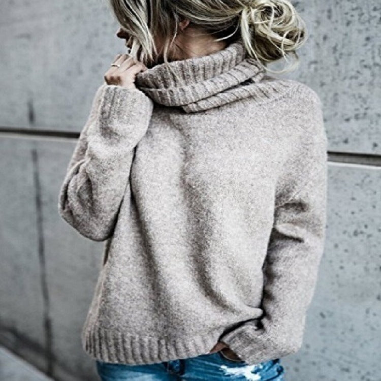 Women's Fashion Core-spun Yarn Turtleneck Long-sleeved Pullover Knitted Sweater