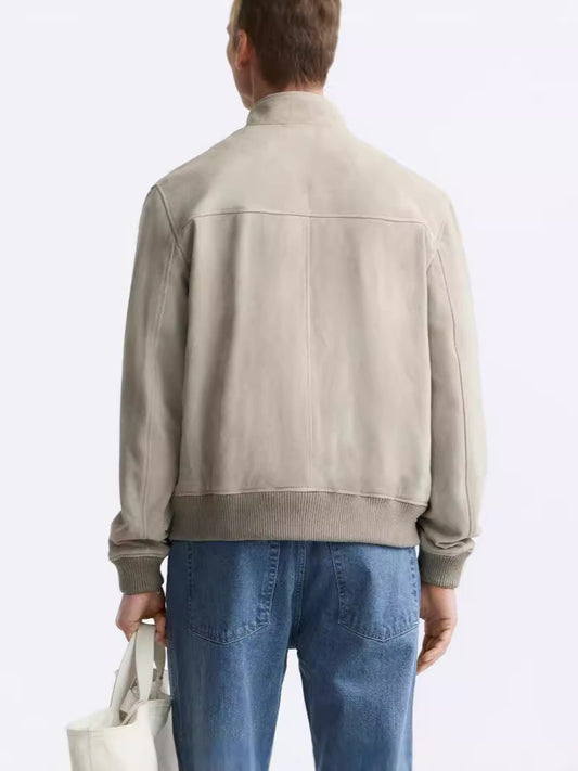 Suede Texture Stand-up Collar Jacket