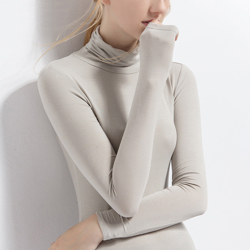 Oversize Women's Long Sleeved T-shirt Solid Color High Collar Modal Undercoat