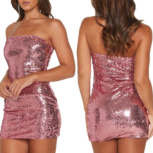 Women's Fashionable Sexy Beaded Irregular Dress