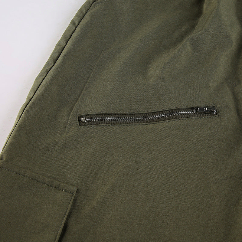 Women's Fashion Casual Multi-pocket Ribbon Wide-leg Workwear Trousers