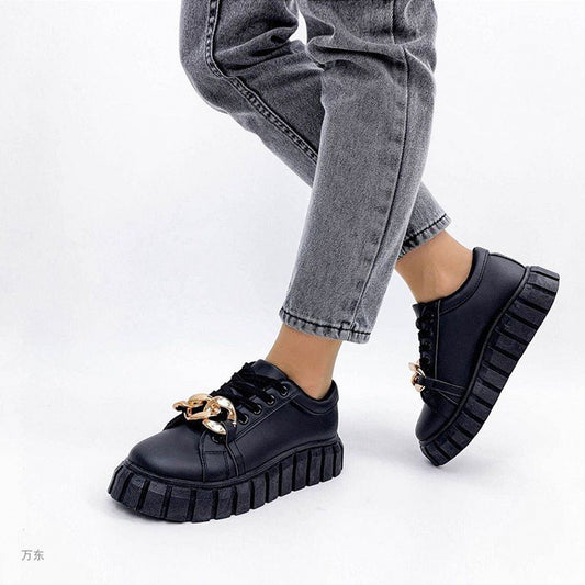 Lace-up Leather Women's Shoes For Leisure Sports