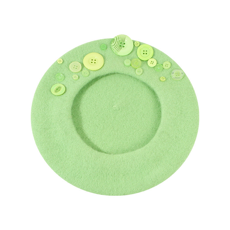 Personalized Yupi Wool Beret Trendy Colorful Button Niche Ladies