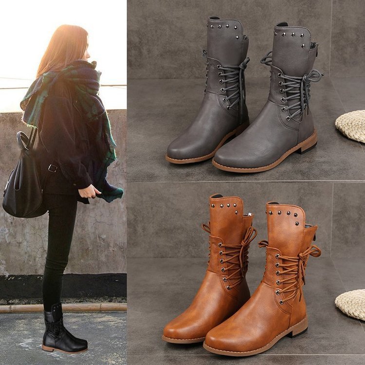 Medium Boot Large Size Flat Rivet Martin Boots