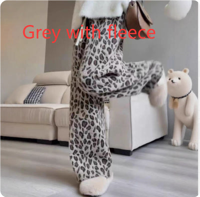 Heavy Weight Leopard Print Wide-leg Pants Spring And Autumn Women's Clothing