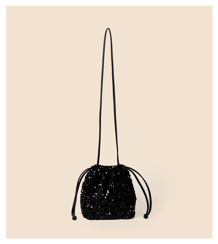 Drawstring Pull String Shoulder Bag Women's Starry Sequins