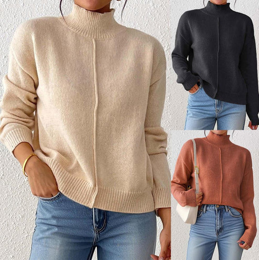 Casual European And American Autumn And Winter Solid Color Base Sweater
