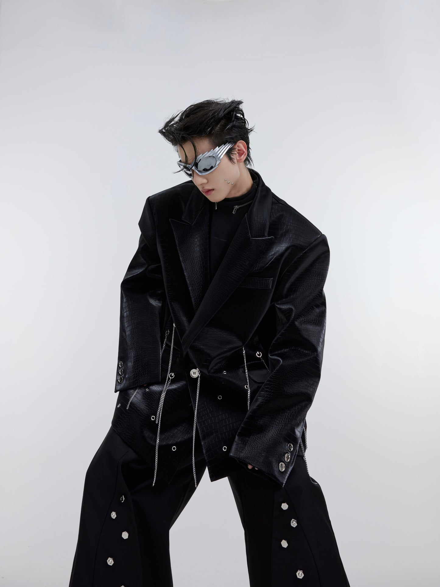 Metal Tassel Design Feeling PU Leather Suit