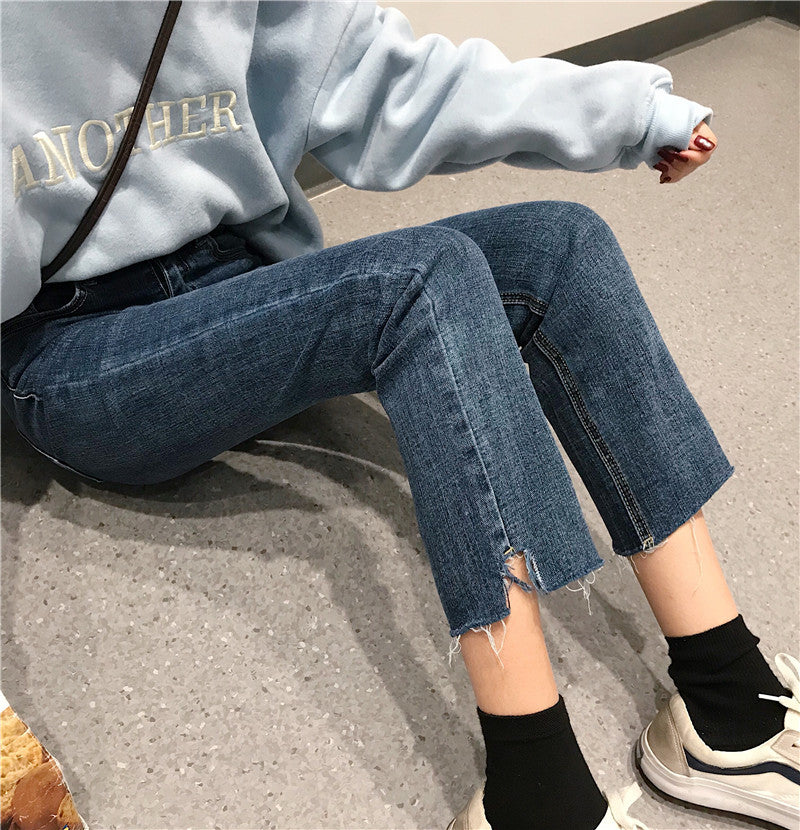 match Chic Net Red High Waist Calf Jeans Women