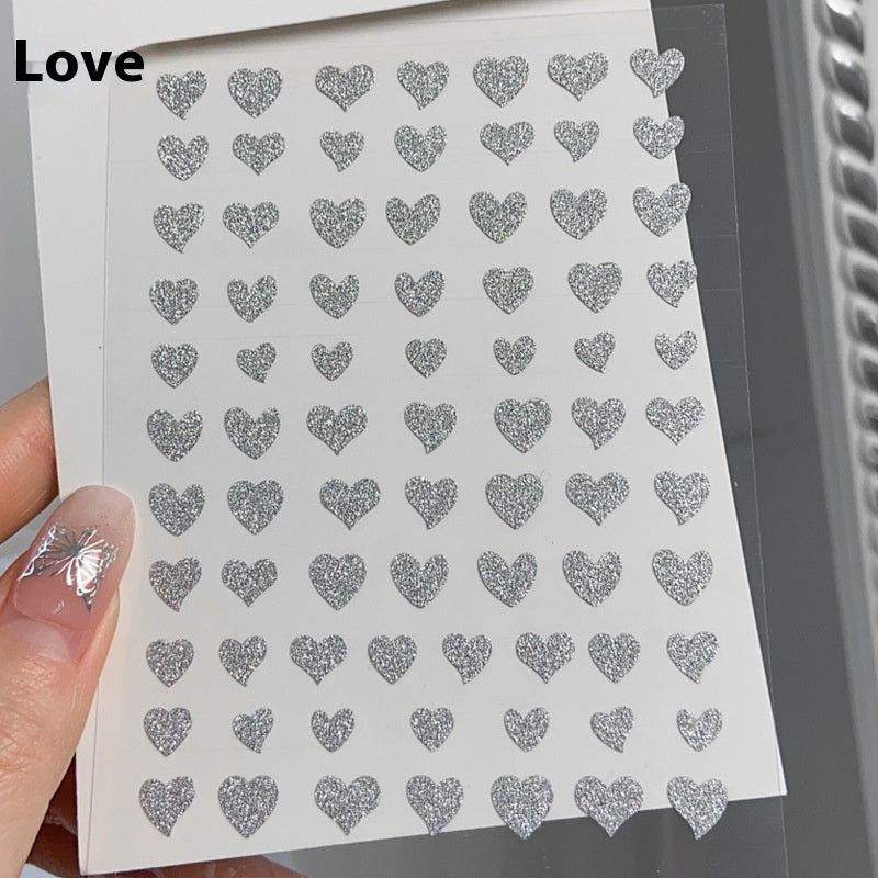 Silver Butterfly Sticker Love Five-pointed Star Manicures Decoration Glue-free