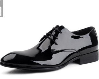 Leather Lace-up Glossy Wedding Shoes  Leather Pointed-toe