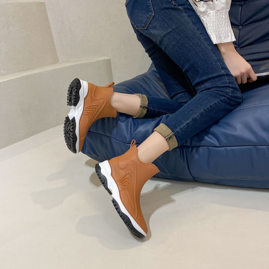 Fashion Color Blocking Thick Sole Low Top Women's Rain Boots