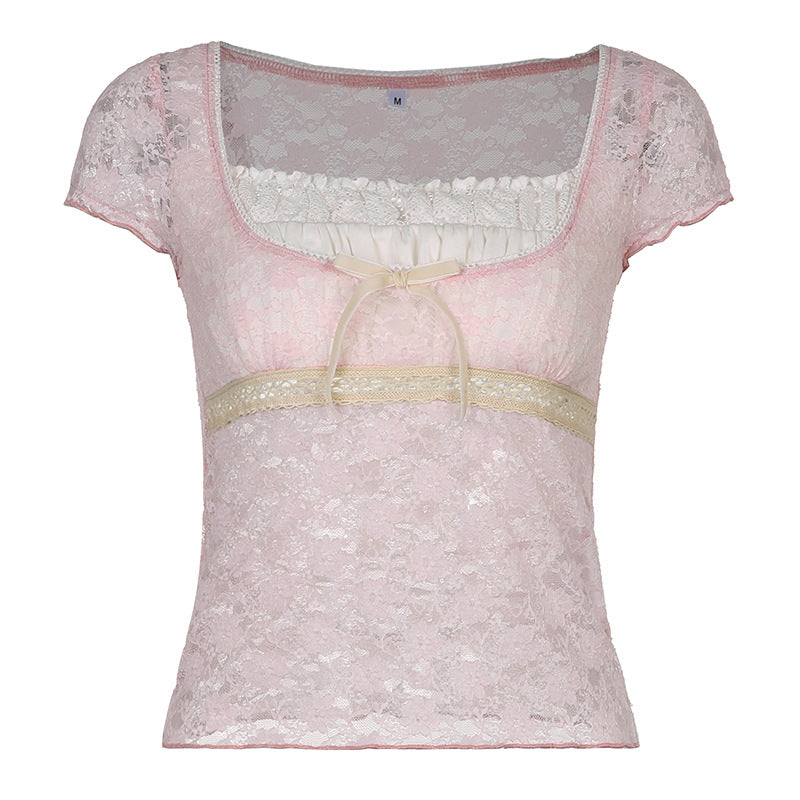 Spring New Women's Sweet Lace T-Shirt Top