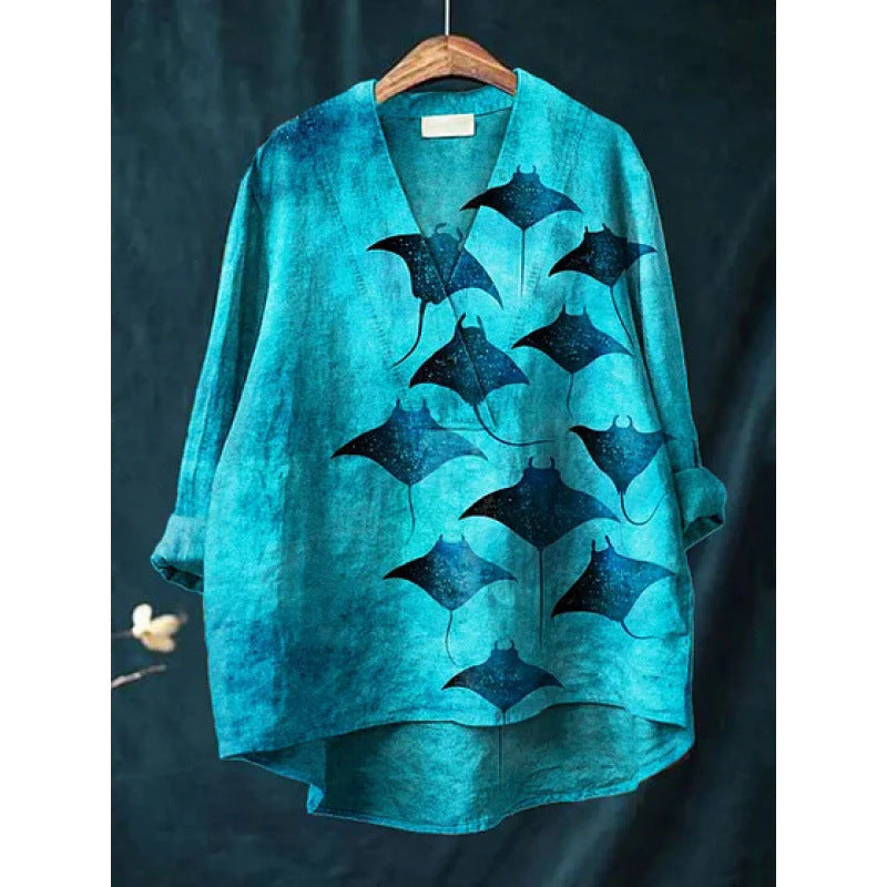 Autumn Collarless Long-sleeved Women's Shirt Long Sweater Casual Shirt