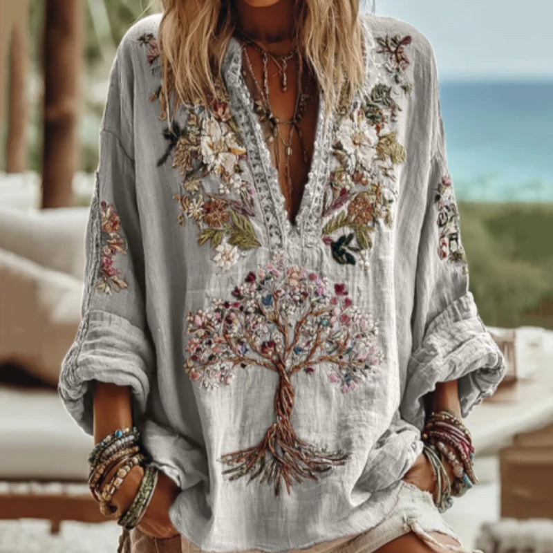 Women's Tribal Tree Of Life Floral Art Casual Shirt