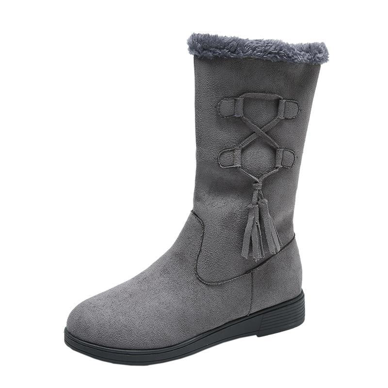 Women's Flat-heeled Fringe Plus Velvet Warm Boots
