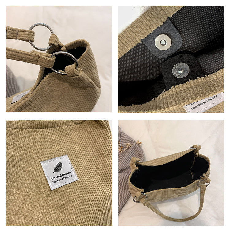 Corduroy Lazy Style Large Capacity Tote Bag