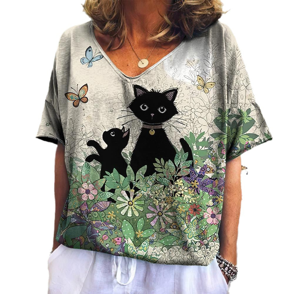3D Cat Printing Short Sleeve Women's