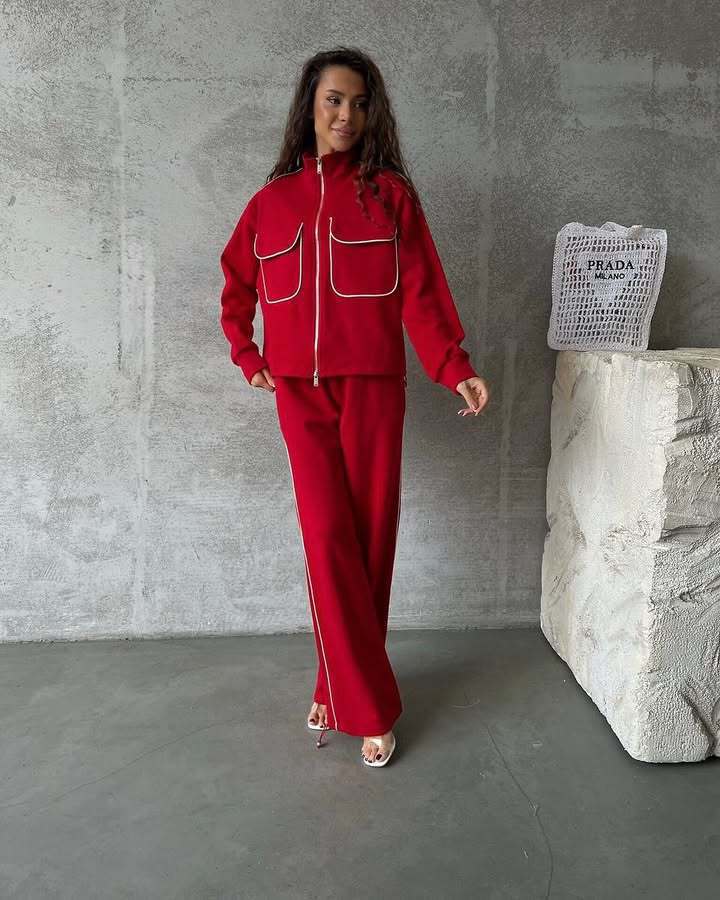 Street-style Half-zip Casual Sportswear Set