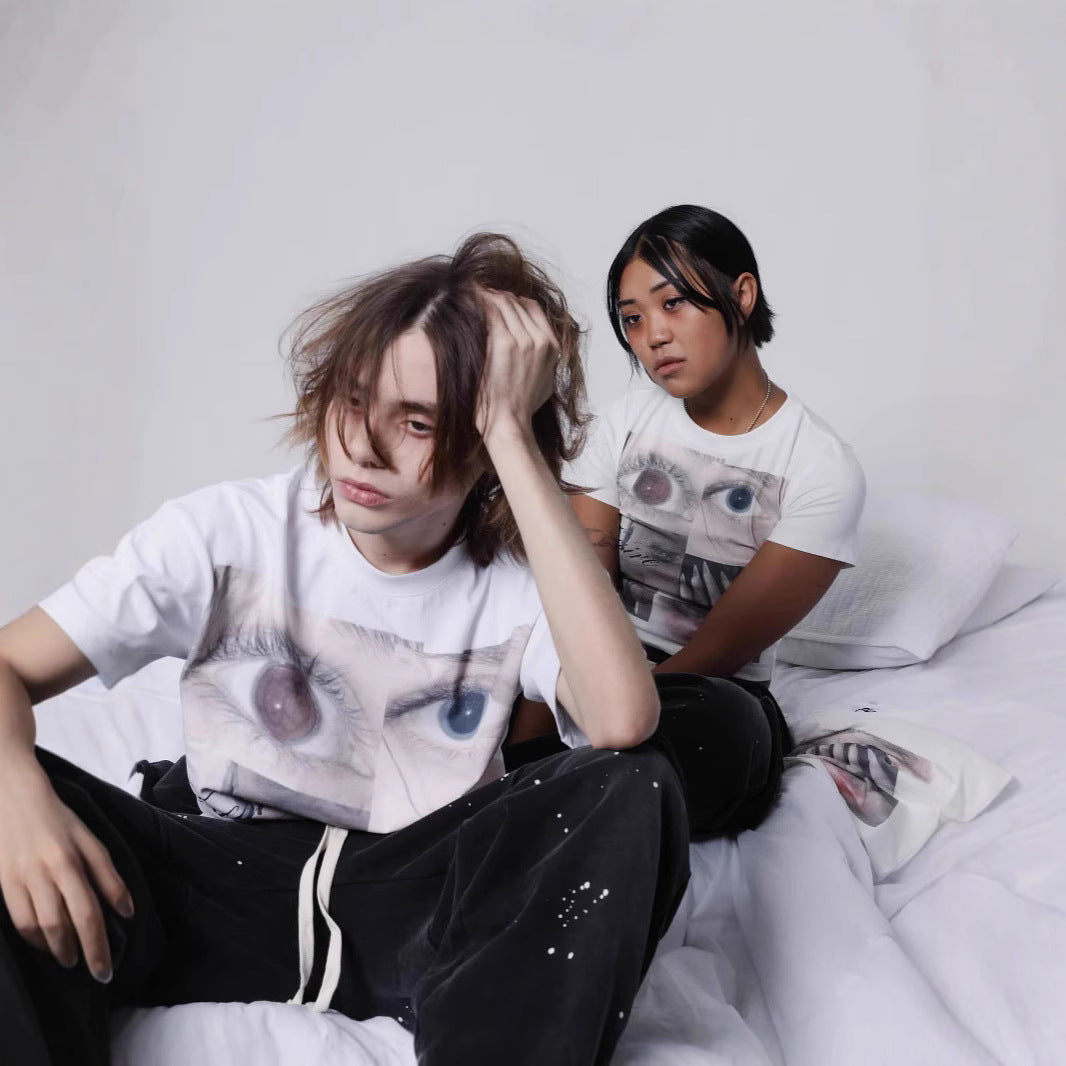 Idle Style Loose Cotton Graffiti Printing Top
