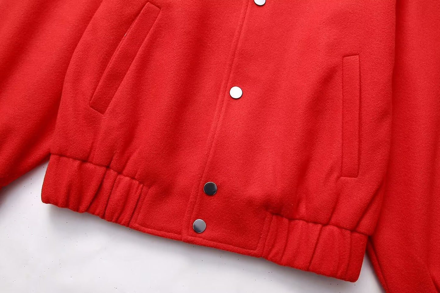 Red Stand-up Collar Fashion Casual Woolen Baseball Uniform Jacket