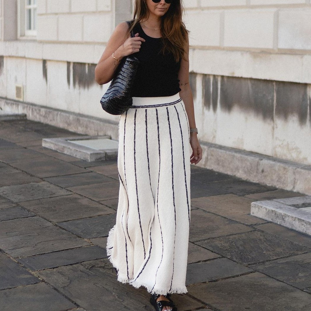 Striped Fringe Knitted Skirt