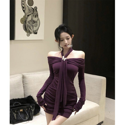 Off The Shoulder Long Sleeve Dress For Women Bodycon Halterneck Design Perfect As An Underlayer